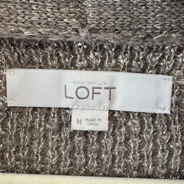LOFT Bronze Metallic Shawl Collar Zip Up Cardigan Sweater Medium Knit Wool Blend - Image 7