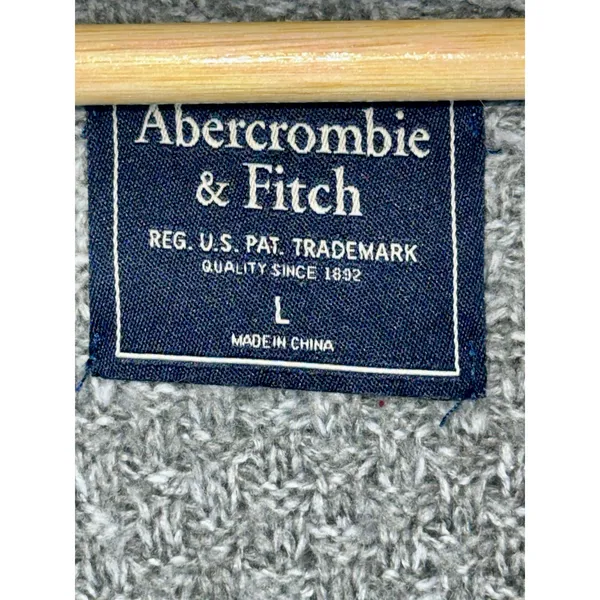 Abercrombie & Fitch Gray Wool Knit Open Front Long Sleeve Cardigan Sweater Sz L - Image 3