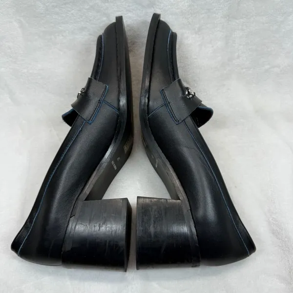 Free People Hayden Black Leather‎ Heeled Loafers Chain Accent Size 41 US 10 - Image 9