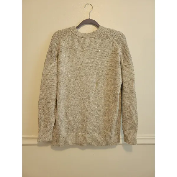 New womens sz Medium J Crew silver sequin button down relaxed fit cardigan BS951 - Image 3