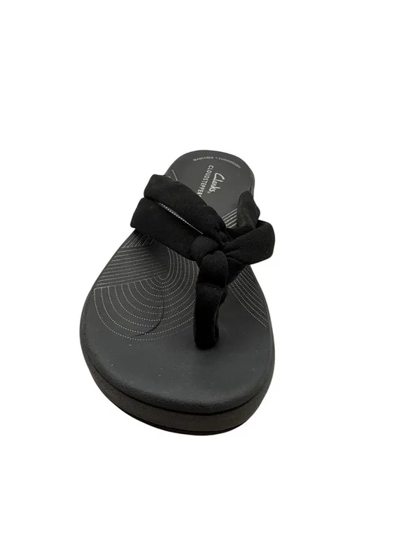 Clarks Size 7 Cloudsteppers Cushioned Black Flip Flop Knotted Strap Sandals - Image 7