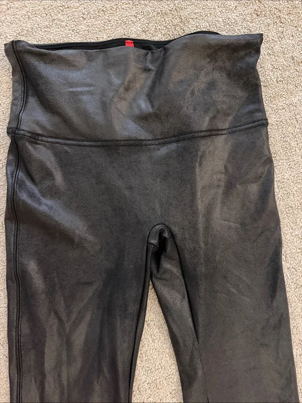 SPANX Faux Leather High-Waist Leggings - Black Athleisure Athletic Size: Large - Image 5