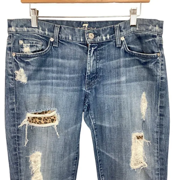 7 For All Mankind Distressed Skinny‎ Jeans Roxanne Style Size 31 Denim Low-Rise - Image 4