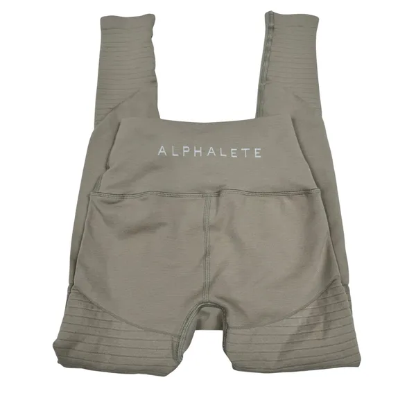 Alphalete Womens XS Moto Ribbed‎ High Waisted Leggings Taupe Brown Athletic 23in - Image 2