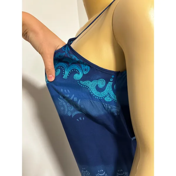 California Concepts Blue Ombre Paisley Boho Midi Dress Spaghetti Strap Tie Back - Image 8