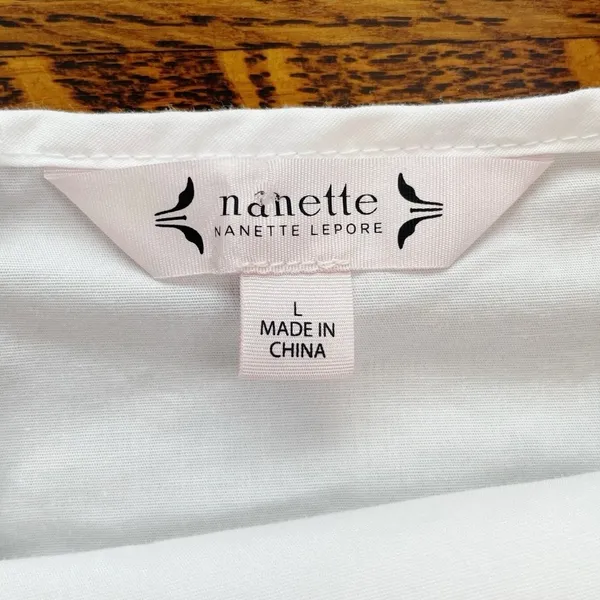 Nanette Lepore White Bell Sleeve Blouse – Size Large – Back Tie Top - Image 6