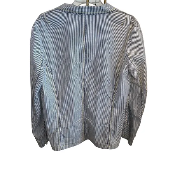 Chico's Seersucker Striped gray white yellow Yachtie Blazer coastal classic - Image 8