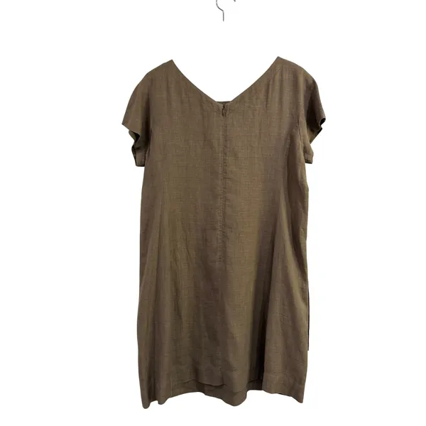 Eileen Fisher Brown Linen Blend Short Sleeve Pocket Shift Dress Sz S - Image 3