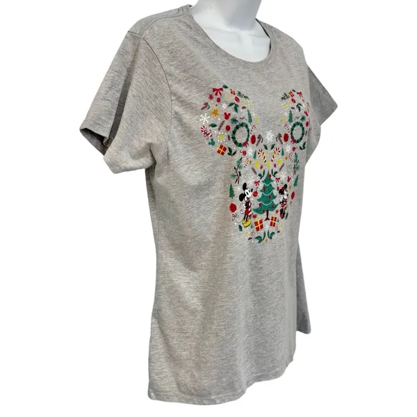 Disney Mickey Mouse Ears Friends Gray Christmas Holiday Tee Shirt Women's size L - Image 10