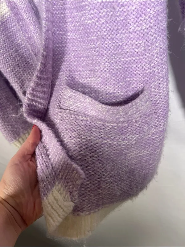 Abercrombie & Fitch Womens Purple White Stripe Cardigan Sweater Large - Image 3