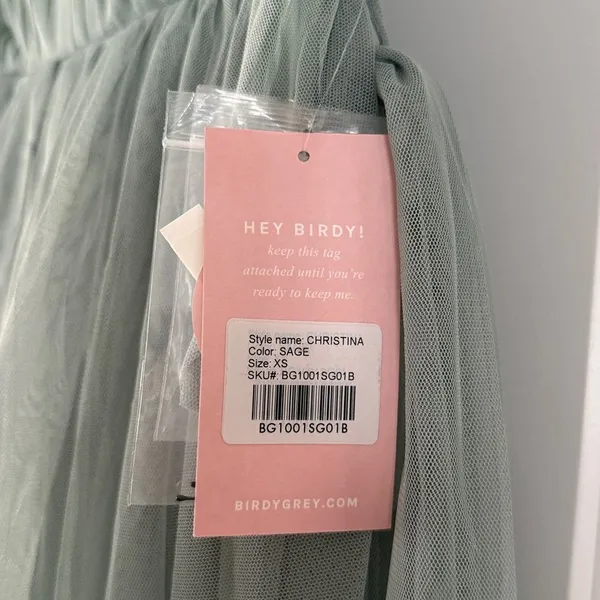 NWT Birdy Grey Sage Green Christina Full Length Tulle Bridesmaid Prom Dress - Image 4