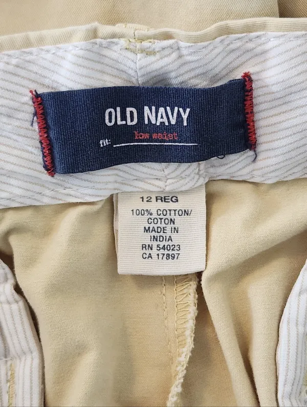 Old Navy Vintage Low Waist Pale Yellow Wide Leg Chino Pants Size 12 Flaw - Image 10