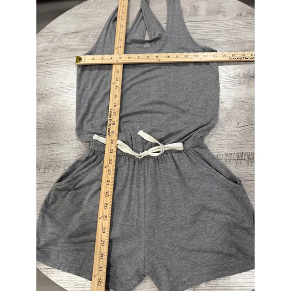 Aerie Gray Knit Romper Twist Back Drawstring Waist Lounge Size XS - Image 5