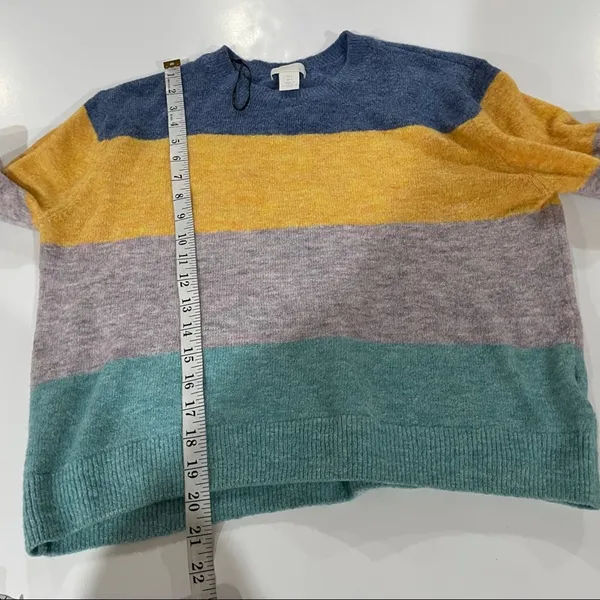 H&M Blue, Yellow, Gray & Green‎ Colorblock Stripe Long Sleeve Sweater Size S - Image 9