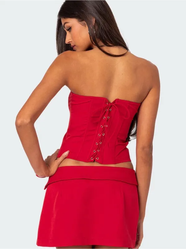 NWT Edikted Selena Lace Up Corset Red - Image 2