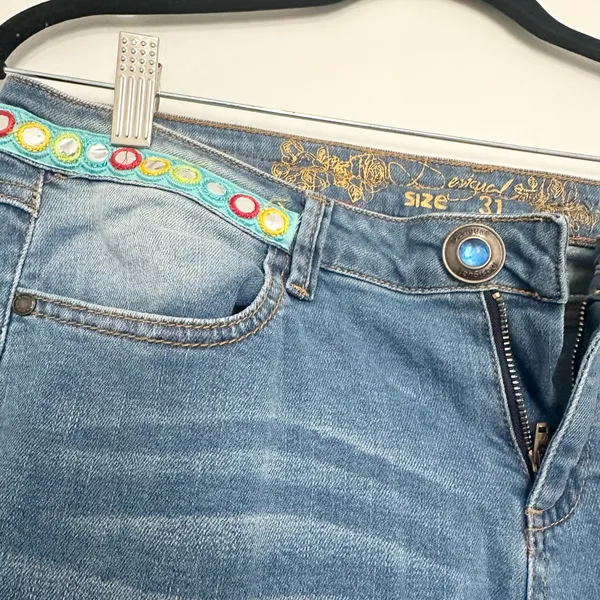 Desigual women's Ethnic stretch jeans floral Y2K 2000 embroidery boho hippie - Image 4
