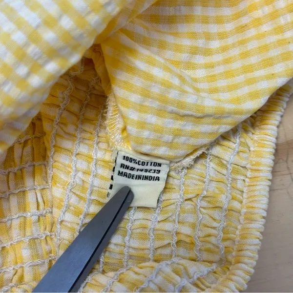 NWT Anthropologie Sim & Sam Yellow Gingham Picnic Crop Top Puff‎ Sleeve Small - Image 6