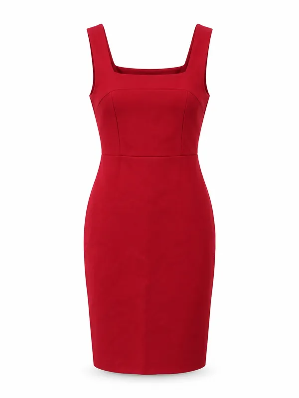Lulus Womens Small Red Square Neck Bodycon Midi Dress Sleeveless - Image 2