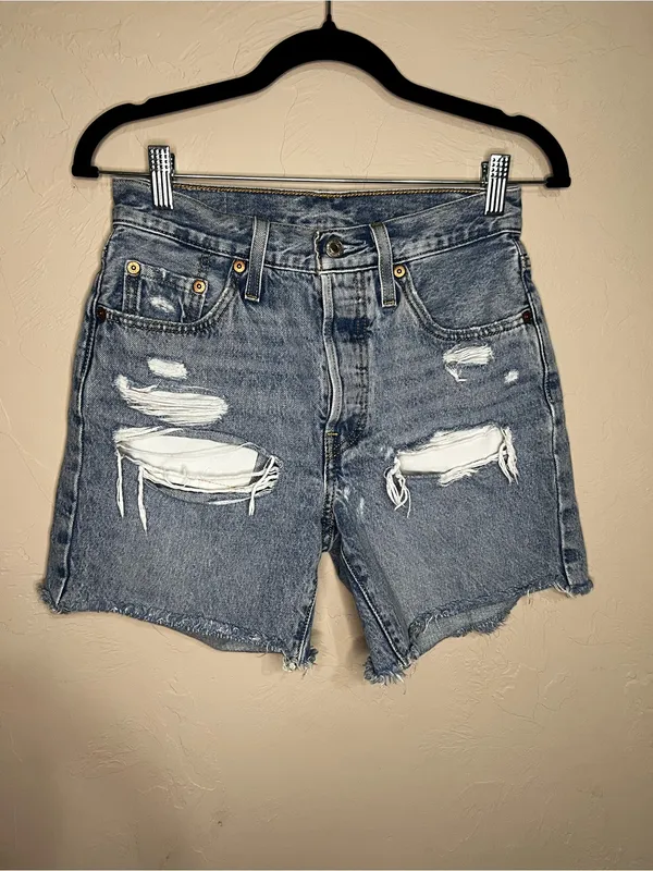 Levi’s 501 High Rise Distressed Button Fly 6 in Inseam Cut Off‎ Raw Hem Shorts - Image 2
