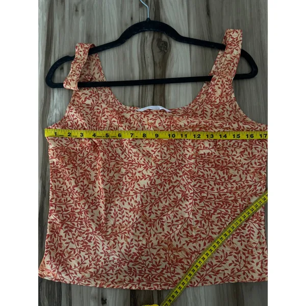 Victorias Secret Satin Tank Top Orange Red Leaf Print Scoop Neck Camisole Medium - Image 5