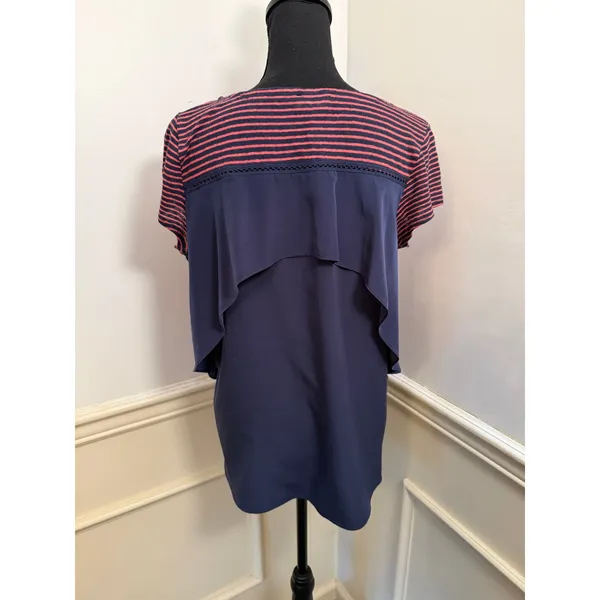 Anthropologie Meadow Rue Sideswing Striped Ruffle Back Top Linen Cotton Blend - Image 5