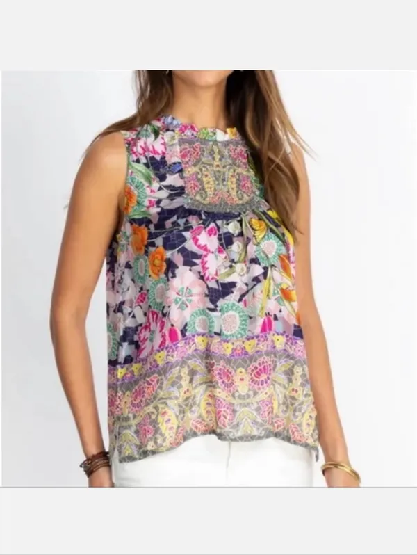 Johnny Was Cisco Ife Tank 100% Silk Tropical Floral Print Flowy Silhouette. - Image 2