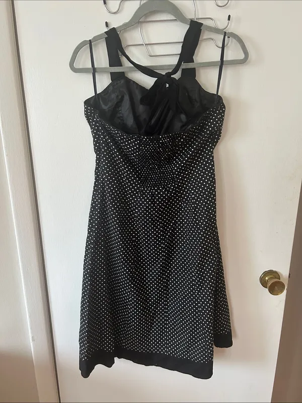 Black Polka Dot Y2K Sleeveless Dress Halter Midi Dress NWOT - Image 2