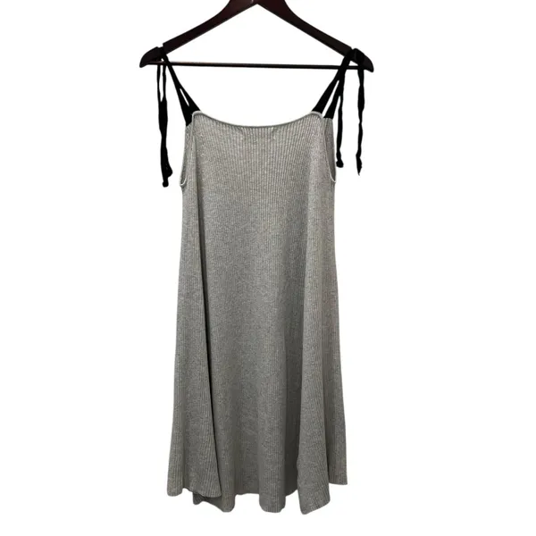Zara Gray Ribbed Knit Dress V Neck Size Medium - Image 4