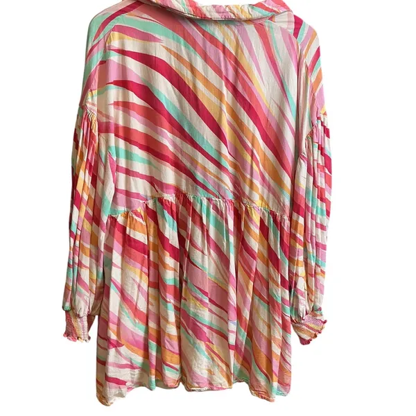 Entro Womens Large Abstract Stripe Babydoll Mini Dress Button Front Tunic D22584 - Image 3