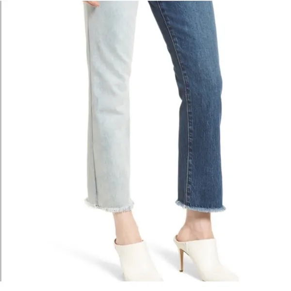Alice + Olivia Jeans‎ Boyfriend Jeans Two Tone Blue 24 asymmetrical - Image 3