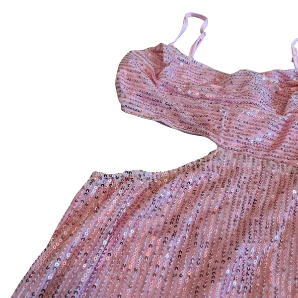 Just Quella Pink Sequin Mini Dress Cutout Spaghetti Strap Cocktail Small NWT - Image 5