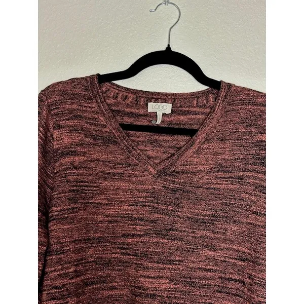 LOGO By Lori Goldstein Tunic Sweater L Heathered Red‎ Black Pockets Cozy Warm Cabin - Image 10