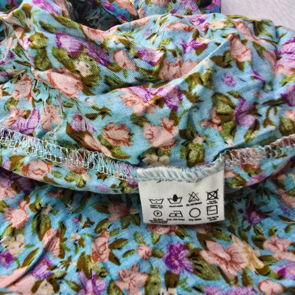 Silk & Salt‎ NWT Teal Floral Halter Maxi Dress Tie Waist Double Slit Medium - Image 9