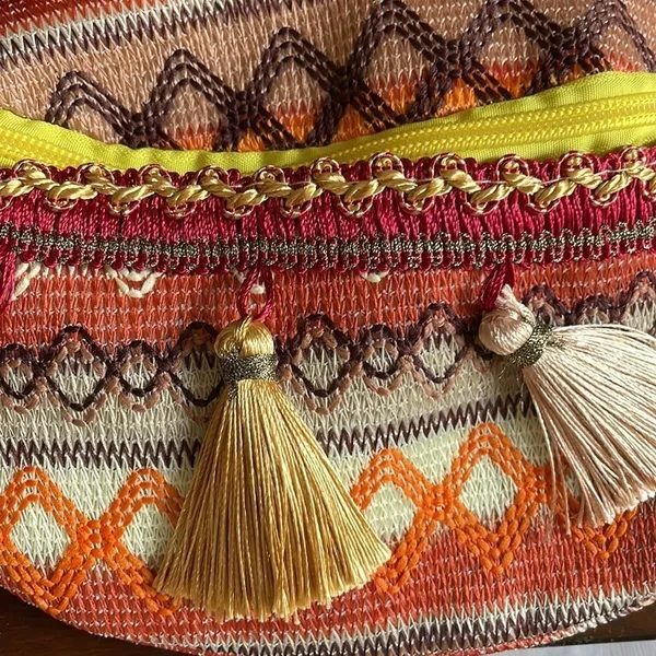 Bohemian Multicolored Tassel Pattern Hobo Sling Bag Brown - Image 6