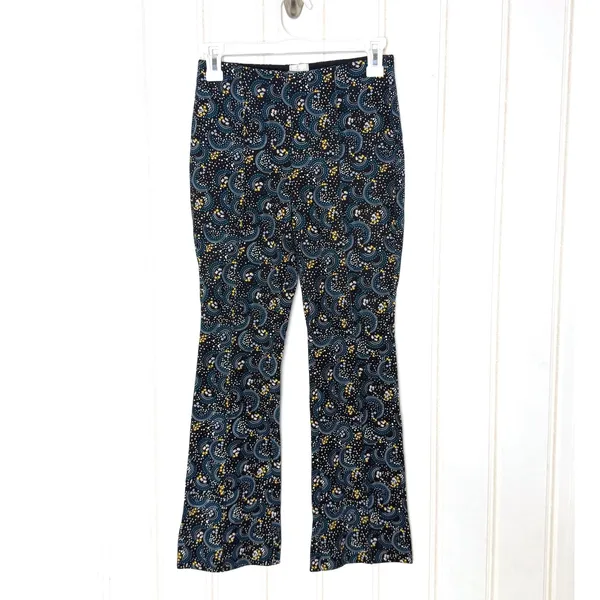 Maeve Anthropologie Margot Kick Flare Cropped Pants Swirl Print XXS High-Rise - Image 4