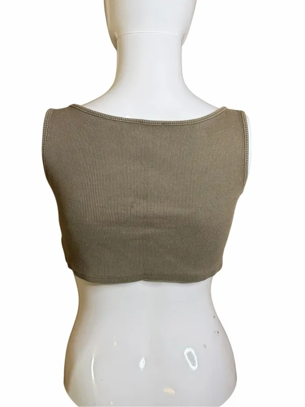 Princess Polly Olive Ribbed Square Neck Crop Tank - Image 5
