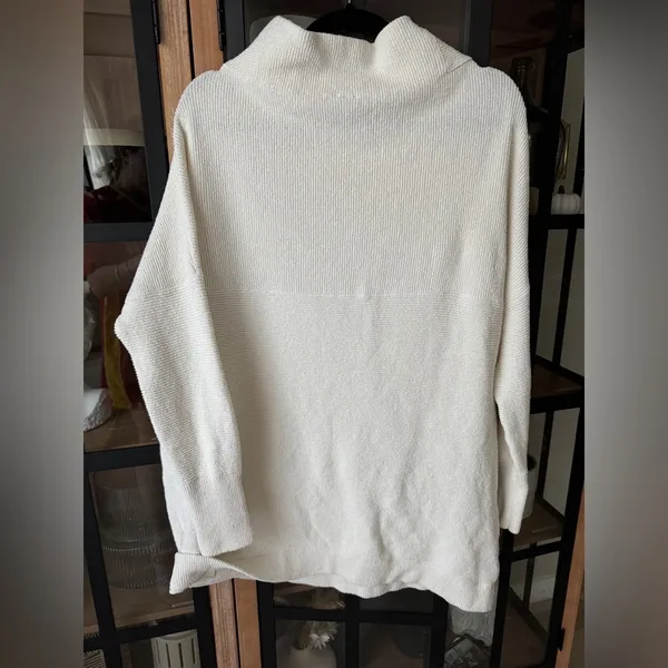 Free People mock neck sweater ribbed Ottoman Slouchy Tunic ecru loose parke - Image 4