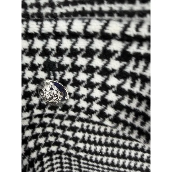 H&M Womens Jacket Houndstooth Cropped Silver Crest Button Black‎ White M - Image 5