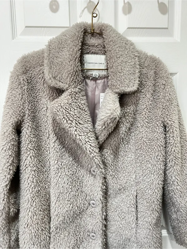 American Eagle Teddy Bear Sherpa Coat Lavender Marshmallow Size XXS Jacket Lined - Image 8