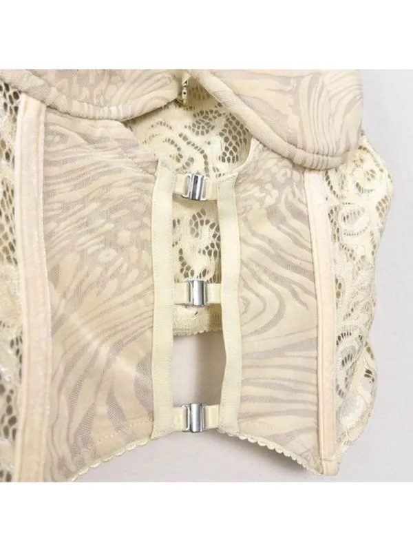 NWT I.AM.GIA Elena Top S Tan Ivory Lace Corset Sheer Crop Burnout Cut Out Velvet - Image 7