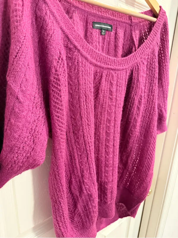 Express Magenta Short Sleeve Knit Mohair Wool Blend Scoop Neck Sweater - Image 6