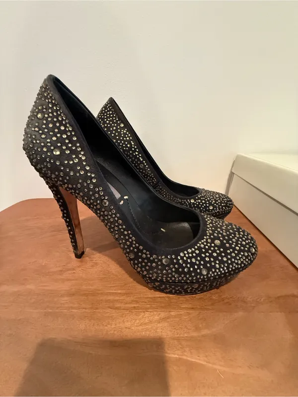 BCBGMaxAzria Black Crystal-Studded Pointed-Toe Pumps - Image 2
