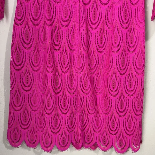 Lilly Pulitzer Hera Sheath‎ Dress Women's 6 Pink Lace 3/4 Sleeves Scalloped Hem - Image 8