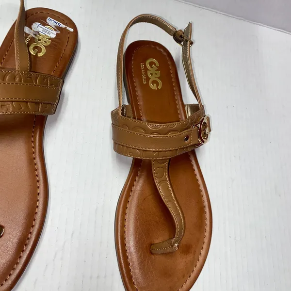 GBG Los Angeles Brown Faux Leather T-Strap Flat Sandals Women's Size 11 - Image 4