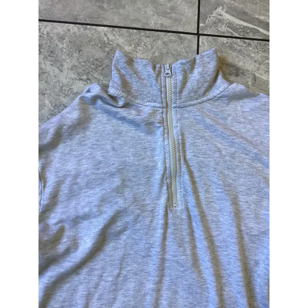 Three Dots Women Heather Gray Quarter Zip Fleece Sweatshirt Pullover Size M - Image 2