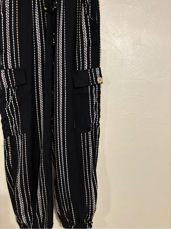 Angie Black Striped Rayon Cargo Jogger Pants Boho Size M - Image 7