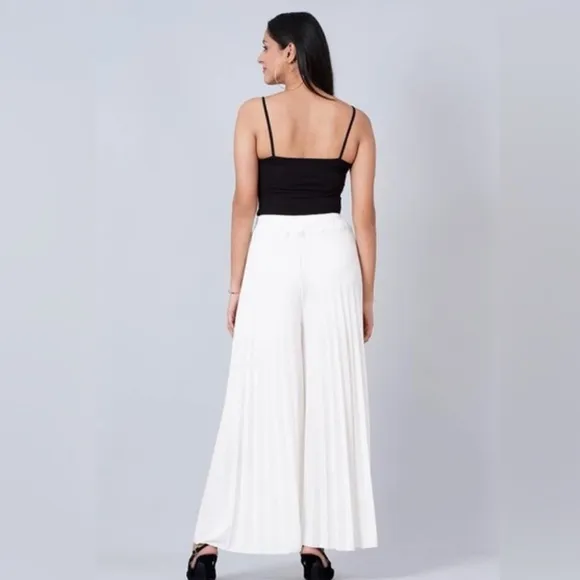 Sans Souci White‎ Wide Leg Pleated Pants Semi Sheer, Size M NWOT flowy romantic - Image 3