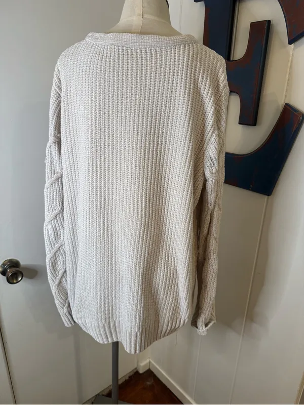 Soft Surroundings Cream Cable Knit V-Neck Sweater Sz XL - Image 2