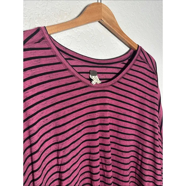 NEW We the Free People Stripe Tee Maroon Black Casual Slouchy Medium Top - Image 2