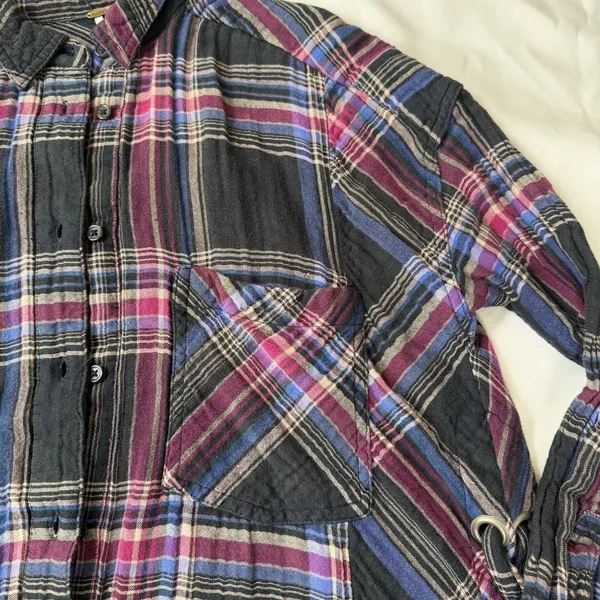 Free‎ People Cozycore Plaid Button Up Shirt Oversized Lace Up XS Grunge Boho - Image 9